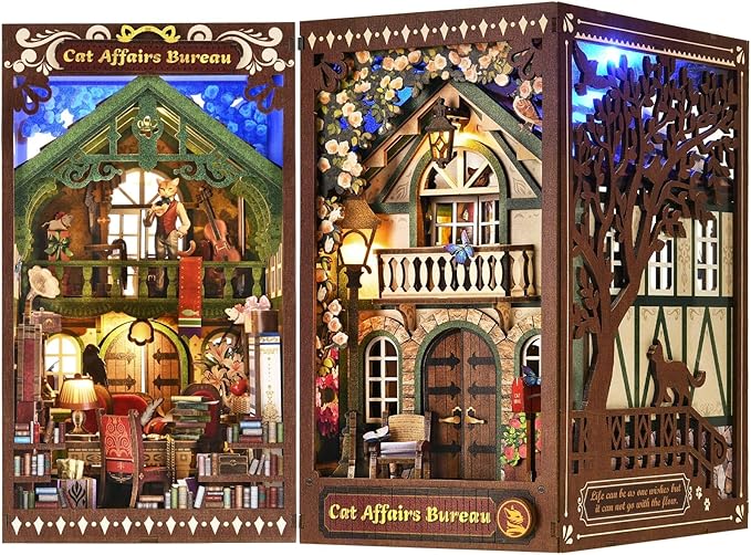 TOYQI Book Nook Kit, DIY Miniature Dollhouse Kit for Adults and Teens | Booknook Tiny House Kit Bookshelf Decoration 3D Wooden Puzzle Bookend
