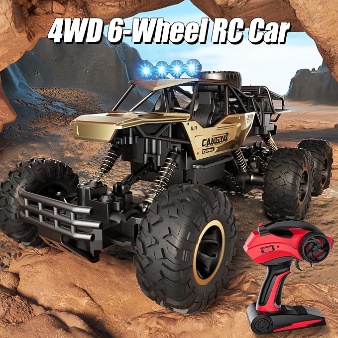 Jiakora Remote Control Monster Truck, RC Cars Rock Crawler RC Truck with 2 Rechargeable Batteries, Metal Exterior & LED Lights, Large Boy Toys for Ages 4-7, 8-12 & Adults Great Gift