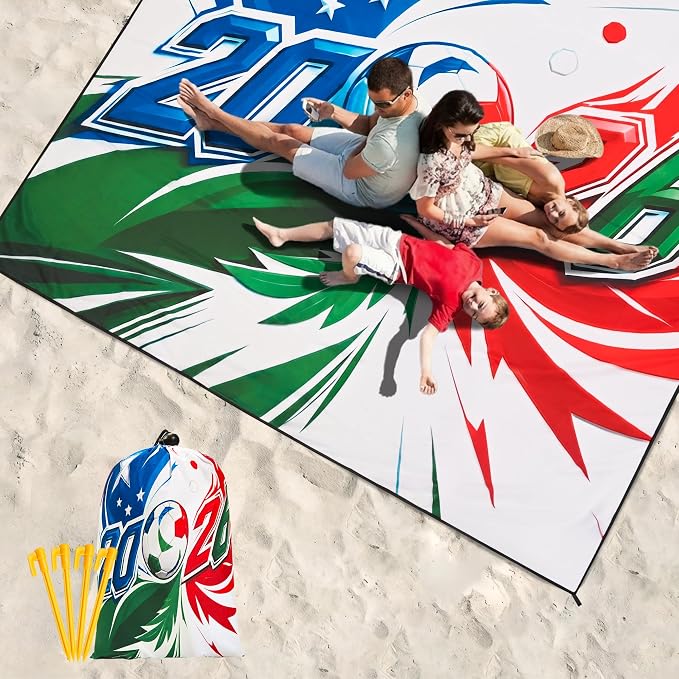 WIWIGO Beach Blanket Waterproof Sandproof Beach Mat 79" X 83"/10'x9'for 2-8 Adults Quick Drying Outdoor Picnic Mat Beach Accessories for Travel, Camping, Hiking