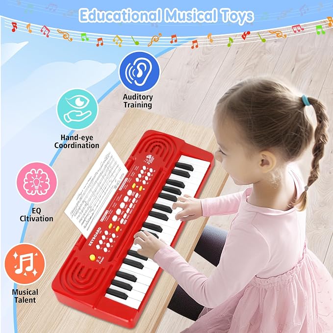 Toddler Kid Toy Piano Keyboard, 37 Keys Pianos Music Toys with Microphone