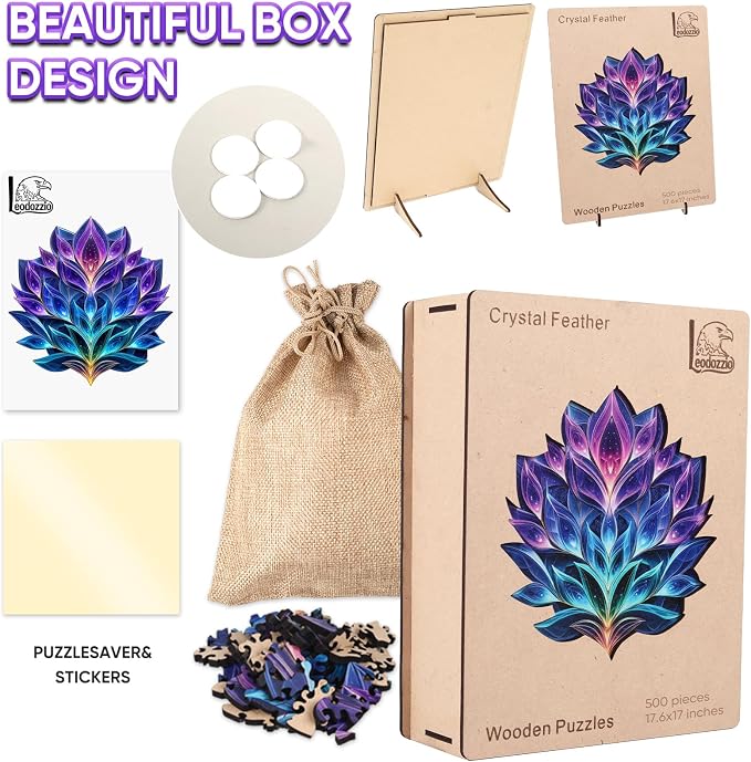 Leodozzio 500 Pieces Wooden Puzzles for Adults, Crystal Jigsaw Puzzles 5MM Thick, Unique Shaped Wooden Flower Puzzle, Birthday Gift Family Game,Home Decor, 17x17.6 Inch
