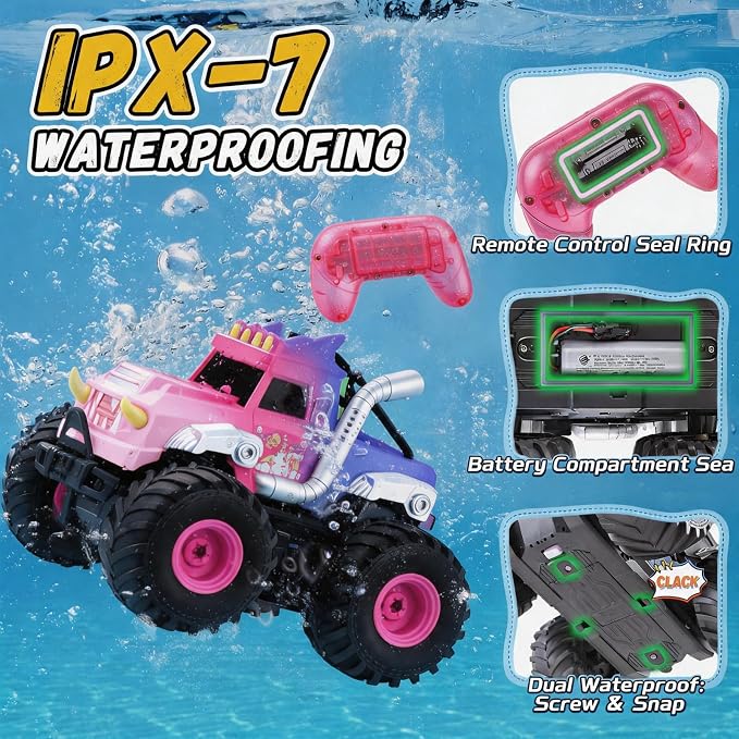 3-in-1 Amphibious Remote Control Car, RC Boat/Water Gun, 2.4GHz All Terrain Waterproof Monster Trucks for Boys Age 4-7 W/2 Batteries 70 min, Birthday Gift Pool Toys for Kids Ages 4-8
