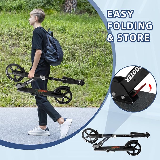 Nattork Kick Scooter for Kids 6+ Years Teens Adults - 220LB Weight Capacity, Front Shock Absorber and Adjustable Handlebar - Smooth Ride with 8" Sturdy Wheels, Ideal for Outdoor Sports