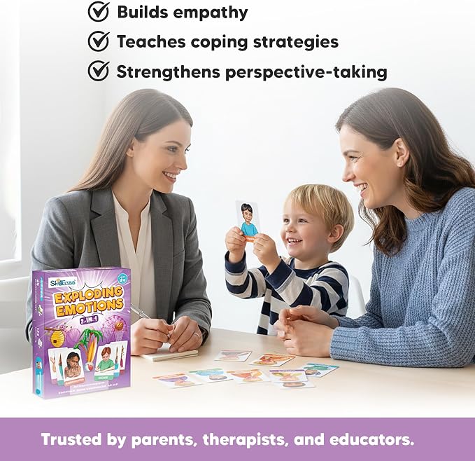 SkillEase Exploding Emotions Flashcards and Game: 2 in 1, Hilarious Family Fun, Social Emotional Learning, Feeling Cards for Kids, Teaches Social Skills, Autism