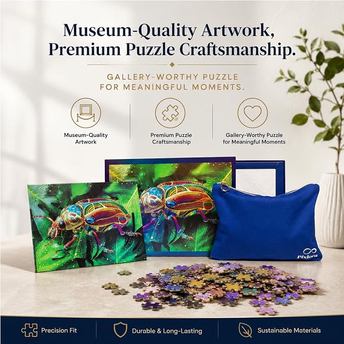 Unique Jigsaw Puzzles 1000 Pieces for Adults, Laser Rainbow Reflection Unique Puzzles, Cool Puzzles for Adult in Game Night, Beetle Theme, Unique Gifts for Puzzle Lovers