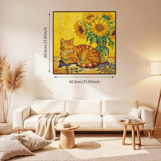 Adult Puzzles Kitten Jigsaw Puzzle 1024 Pieces with Letters on Back | Impossible Puzzle Cat and Sunflower Family Decoration Gift for Valentine Friends Parents（23.86 x 23.86 inches）