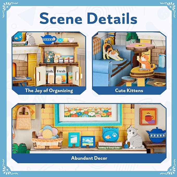 DIY Miniature House Kits-Living Room, 3D Wooden Puzzles with LED Light Tiny House Mini House Building Kit for Adults, Wooden Adults Crafts Home Decor Gifts for Parents Friends