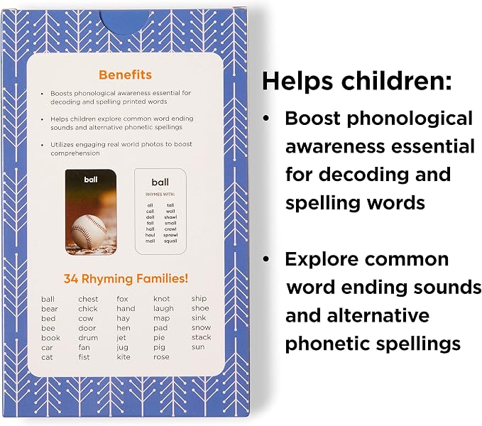 Award-Winning Rhyming Words Flash Cards for Kids Ages 4-8 – Master Phonics, Spelling & Word Families – 36 Durable Cards for Kindergarten, 1st, 2nd & 3rd Grade