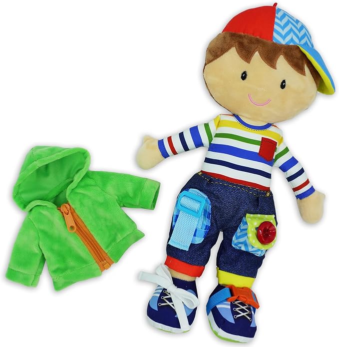 June Garden Personalized Dressy Friends Terry - Educational Stuffed Plush Doll for Kids and Toddlers 2 Years and Up - Montessori Buckle Soft Toy