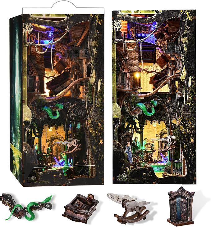 MiniCity DIY Book Nook Kit, DIY Miniature Dollhouse with Lights for Adults and Teens (Down The Rabbit-Hole Alice in Wonderland)