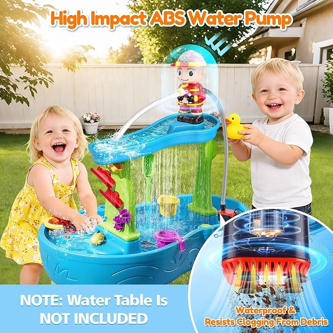 Water Table Pump Kids Toys: Firefighter Water Table Pump Continuous Flow Adjustable Water Pressure 12V Safe Plug-in Long Cord No Drilling Kids Outdoor Water Play Toys Accessories for Toddlers 1-3 4-8