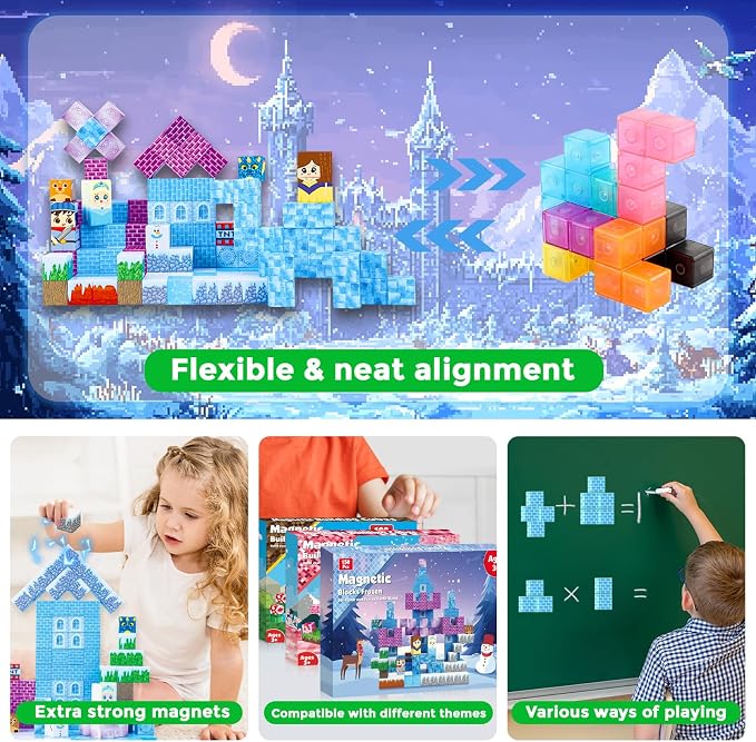 ToyUnited 150PCS Magnetic Blocks - Magnet Building Blocks, Magnet Cubes Tiles Princess Castle Toy, STEM Montessori Sensory Stacking Toys Birthday Gift for Kids Ages 3 4 5 6 7 8 9 10+ Years Old