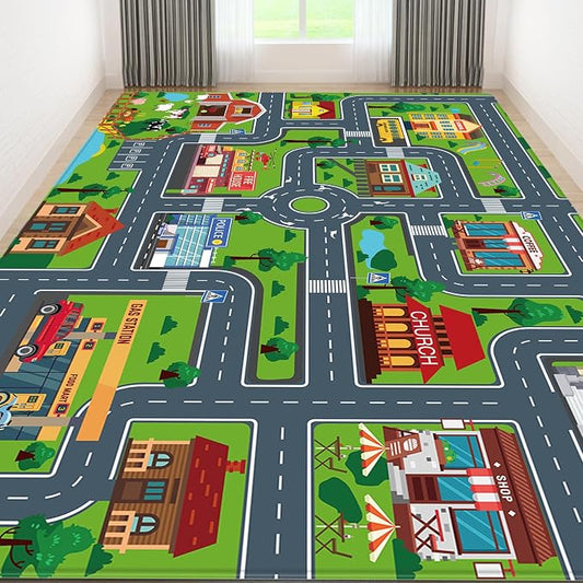 Kids Car Playmat, Kids Rug for Playroom Car Mat Town City Road Traffic Rugs, Play Mat for Floor, Extra Large Boys Kid Car Track Play Rug (Style Four, 110.2 X 78.7 INCH)