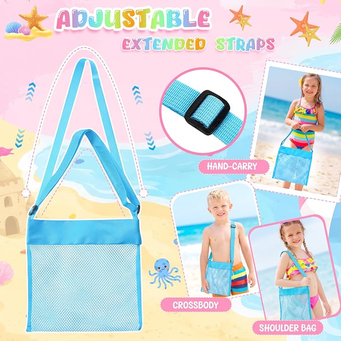 Frienda 15 Pack Mesh Beach Tote Bag, Seashell Bags, Bag Toys Organizer for Holding Beach Children' Toys Market Picnic (9.45 x 9.84 Inch,5 Colors)