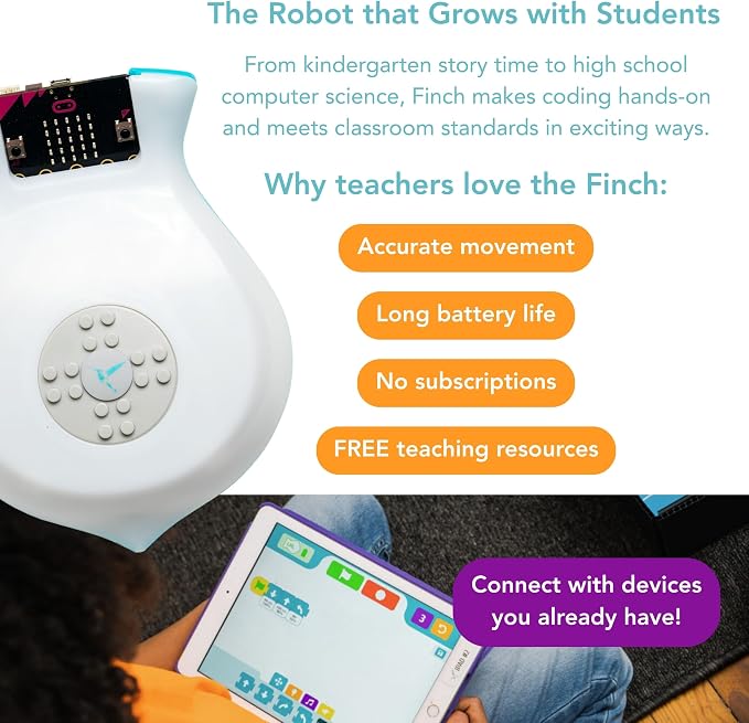 BirdBrain Finch Robot 2.0 with Microbit - STEM Coding Robot Toy for Kids & Adults - Learn Python & 8 Coding Languages - Programmable Robotics Kit - Remote Control & App Controlled | Ages 5-16