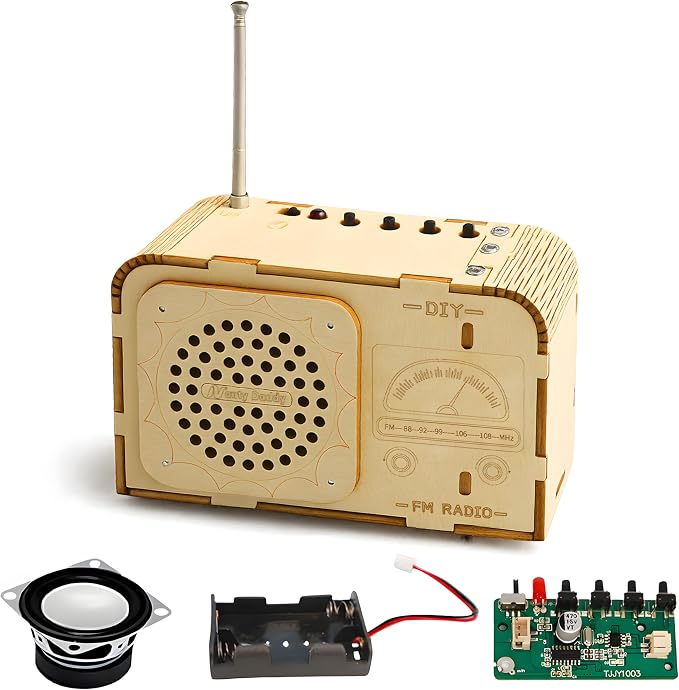 FM Radio Kit, STEM Toys for Ages 8-13, DIY Wooden 3D Puzzle to Build a Working FM Radio, Educational Science Kit for Kids 8-12+, 88-108 MHz