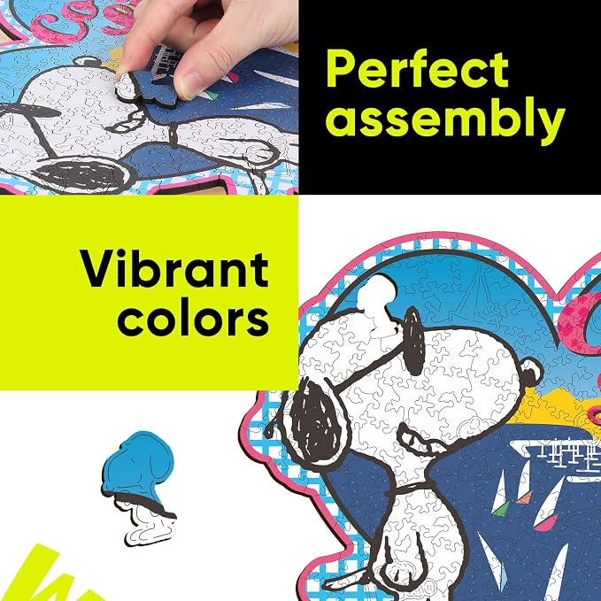 Peanuts Puzzles for Adults – 200 Pieces Unique Heart Shaped Snoopy Wooden Jigsaw Puzzles, Challenging Gift for Family & Friends, 5MM Thick, Officially Licensed Merchandise – Summer Vibe, 11.8" x 9.7"