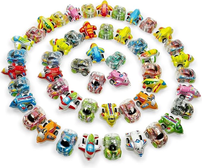 Vileafy 50 Pull Back Cars and Planes – Bulk Treasure Box Toys for Classroom, Party Favors for Kids 3-5, Carnival Prizes and Goodie Bags Stuffers for Boys and Girls 3-5 Years Old