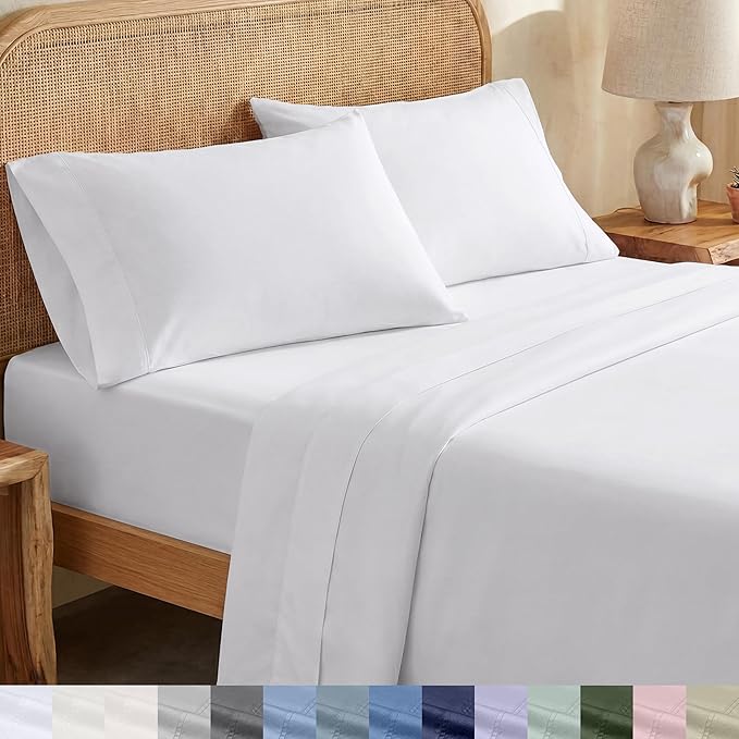 California Design Den California King Sheets Set - Soft 100% Organic Cotton Sheets with Deep Pockets, Crisp Percale, Breathable and Durable Bedding Set - White