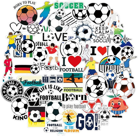 QTL Soccer Stickers for Kids Boys, Soccer Party Supplies, Waterproof Vinyl Stickers for Water Bottle and Laptop, 50PCS