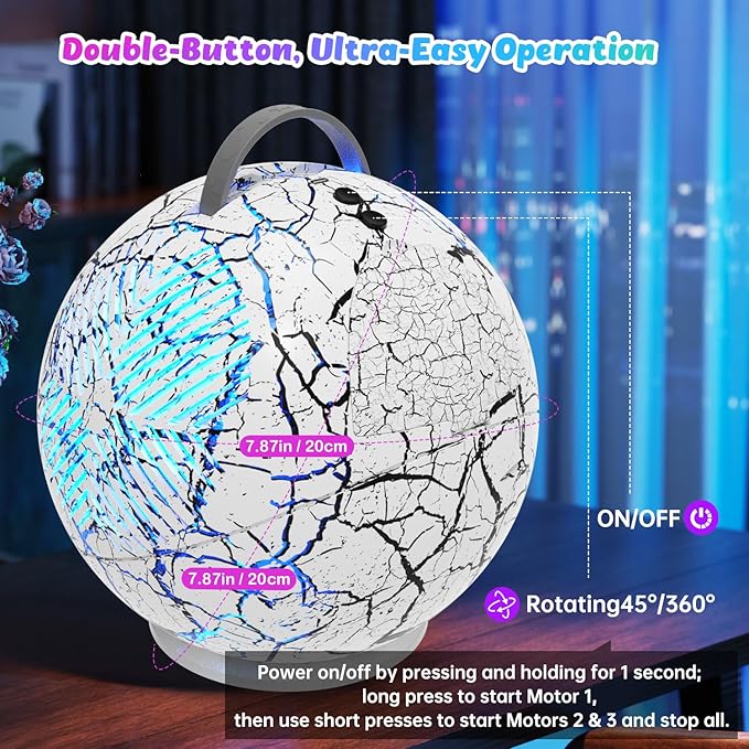 Bubble Machine for Kids 3+-45°/360° Rotating Bubble Blower with RGB LED Light,30000+ Bubbles Per Minute,Automatic Portable Bubble Maker for Boys Girls,Outdoor Party Easter Birthday Gifts (White Crack)