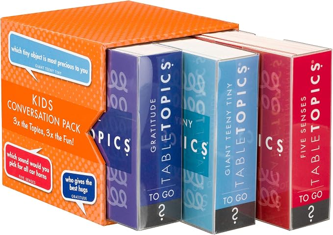 TableTopics Kids Conversation Pack for Families with Young Children, 120 Engaging Question Cards for Dinner & Classrooms, Boxed Set of 3 Topics, Stocking Stuffer