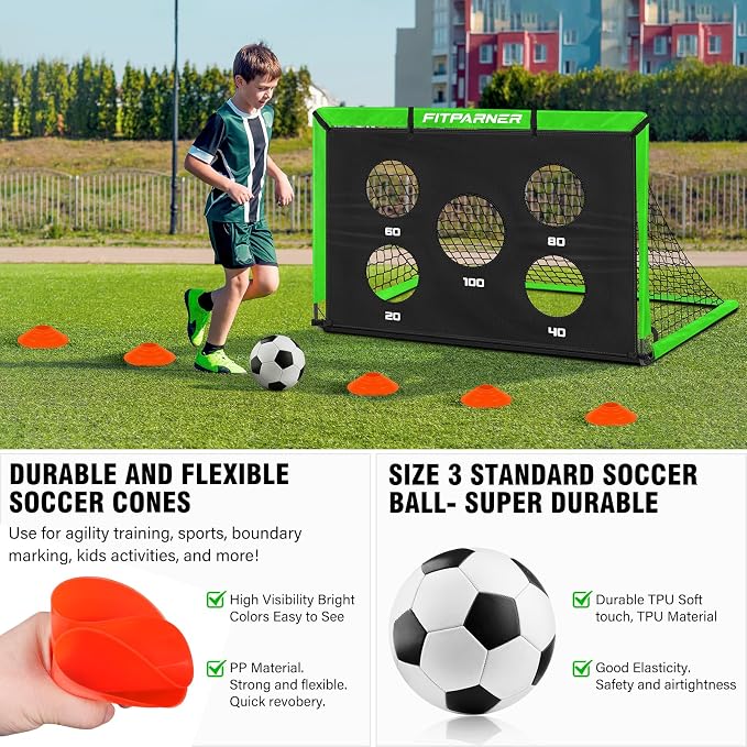 Soccer Goal,Backyard Soccer Goals for Kids 2 Pack,4x3/6x4 FT Portable Toddler Soccer Nets with Target,Ball & Cones,Soccer Training Equipment for Kids Youth Outdoor Games,Sports,Play