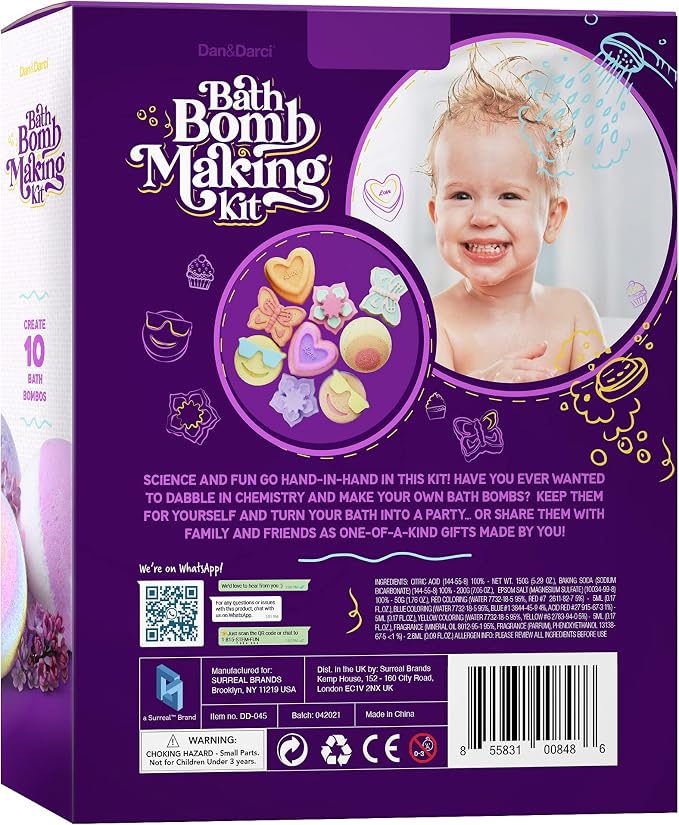 Dan&Darci Bath Bomb Making Kit for Kids - Kid Crafts Science Project - Gifts for Girls and Boys - Craft Activity Gift for Age 6, 7, 8, 9, 10, 11 & 12 Year Old Girl - Makes 10 Baths Bombs Fizzies