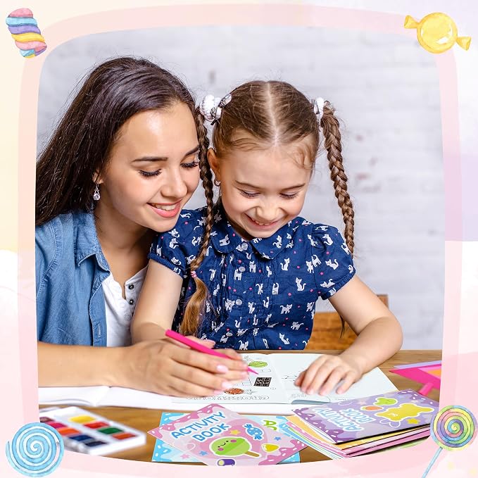 Candy Activity Books for Kids - 24Pc Coloring Book Set with Mazes, Word Scramble Games & Mini Books for Birthday Party Goodie Bags & School Classroom Favors