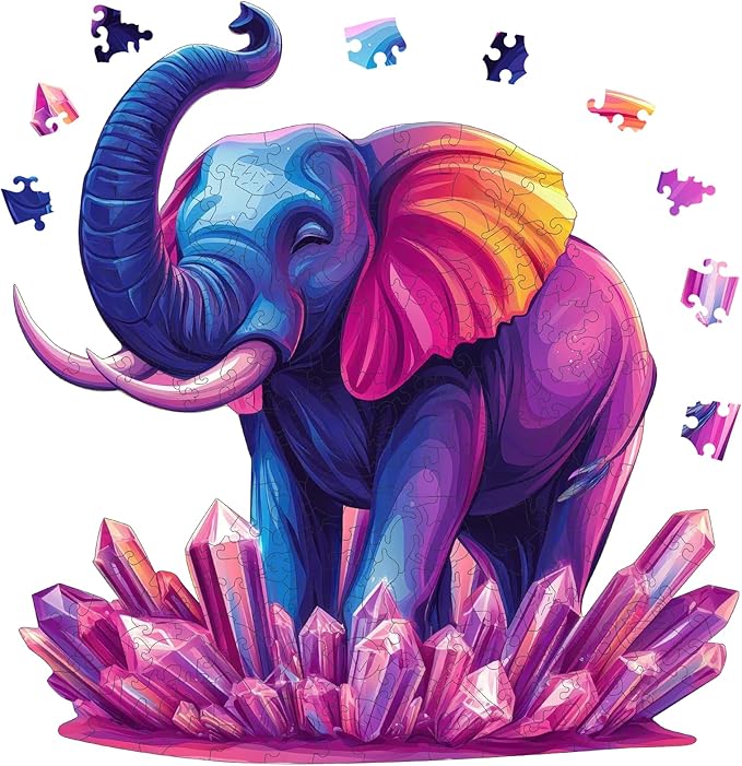 Ixfyloop Colorful Elephant Puzzles for Adults, Wooden Jigsaw Puzzles 500 Pieces, Unique Shape Animal Adult Puzzles with Storage Box, for Teen, Men Women Elders Seniors 17x17.7 inch