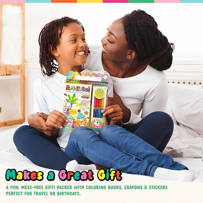 Bright Stripes Art on The Go Collage Fun Jungle Theme Travel Kit for Kids Ages 3+| Mess-Free Activity with Crayons, Stickers & Coloring Book | Tear & Collage | Portable Set for Toddler & Preschooler