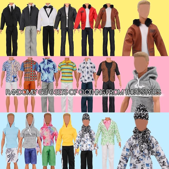 ZTWEDEN 12 Inch Boy Doll Clothes with Leather Jackets Suit Shirts Sweatshirts Shorts Pants T-Shirts for Girls and Boys Xmas Gift (Randomly 6 Sets, 12 Pieces )