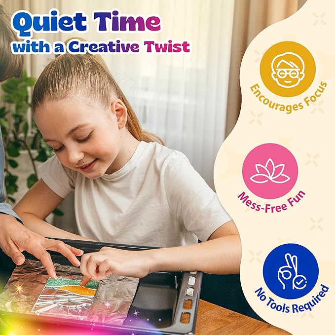Pinwheel Crafts DIY Stained Glass Kit for Kids - Stain Glass Art Gift Set with 2 Decorative Frames, Hanging Chain, Ring and Colored Beads - Fun Windows Art Suncatcher Kit for Kids, Teens and Adults