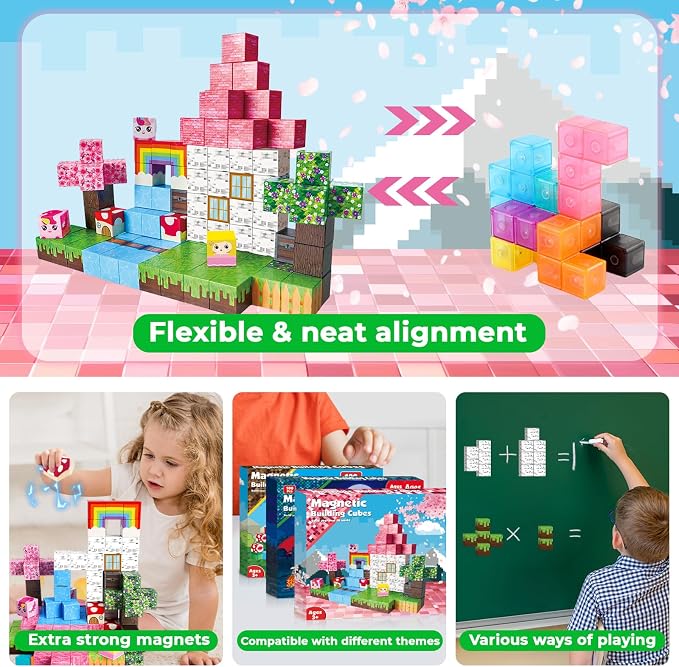 Goody King Magnetic Blocks|100PCS Magnetic Building Cubes,Unicorn Magnet Cubes for Kids Age 3 4 5 6 7 8 9 10, STEM Montessori Stacking Toy, Sensory Tiles Building Birthday Easter Gifts