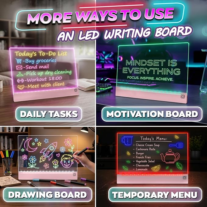 Upgraded 16 Inches LED Drawing Board – Rechargeable, 8 Colors, 11 Light Modes, Adjustable Brightness – Acrylic Light Board for Tracing with Stand, Markers and Full Kit – Birthday Gift Set (Pink)
