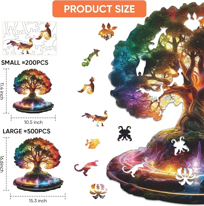 MEATRN Glowing Tree of Life Wooden Puzzles - 200 Pieces Fantasy Forest Nature Landscape, Irregular Shape Wood Jigsaw Puzzle for Adults, Educational Puzzles for Family Game, 10.5x11.4 in