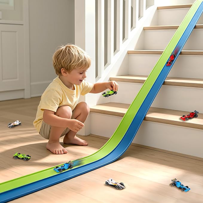 15 Ft Flexible Race Track Set with 6 Toy Cars for Kids Age 3 4 5 6 7 8 Years Old