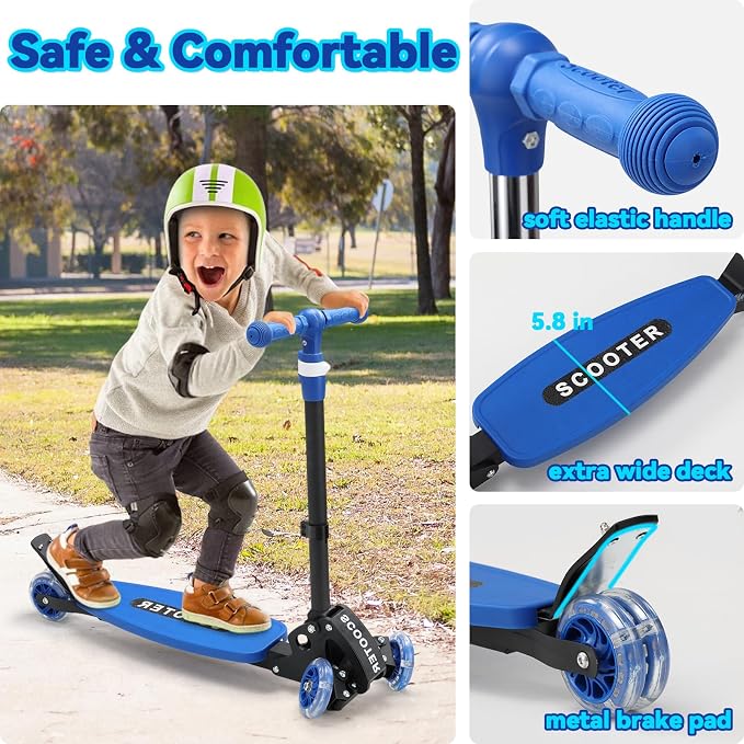 Scooter for Kids 3-12, Kid Scooters with Extra-Wide Deck, 165 lbs Capacity, 3 Wheel Kick Scooter with Lean to Steer, Height Adjustable Handlebar, Light Up Wheels for Stable Smooth Riding, Child Gift