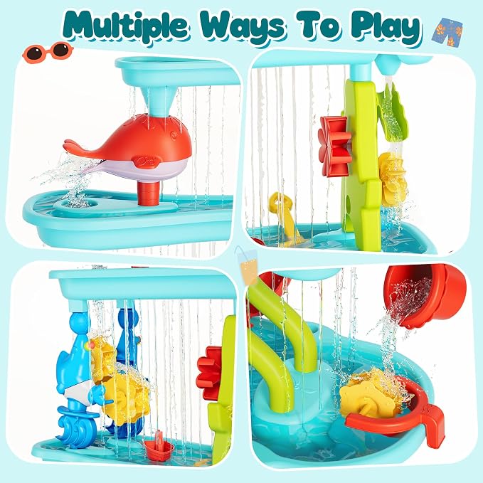 4 -Tier Kids Sand and Water Table for Toddlers - Outdoor Water Sand Play Table Toys for Boys Girls, Summer Splash Activity Sensory Table Party Birthday Gift for Kids 3-5 6-12