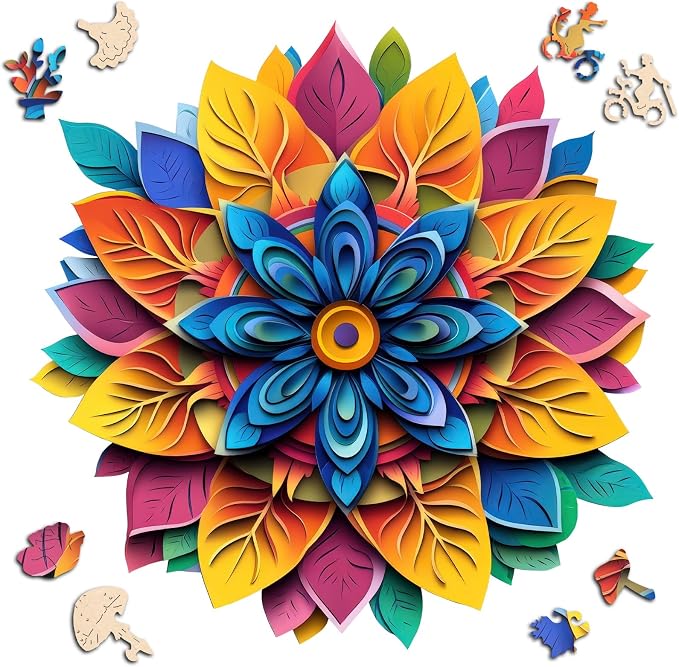 Leodozzio Puzzles for Adults 200 Pieces, Color Flower Wooden Jigsaw Puzzles, 5MM Thick Unique Plants Shaped Wooden Puzzle, Birthday Gift Family Game, 11.3x11.4 Inch