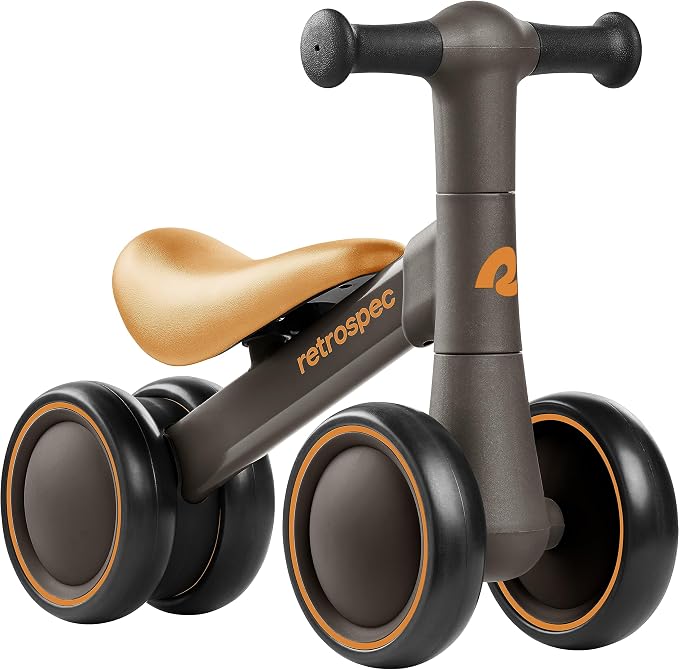 Retrospec Cricket 2 Baby Walker Balance Bike with 4 Wheels - Safe Learning Toy for Ages 12-24 Months - Scratch-Resistant Indoor Outdoor Toddler Riding Toy with Steering Limit & Soft Grips