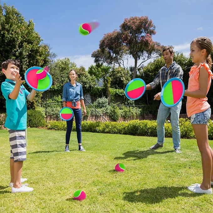 Bennol Toss and Catch Ball Game Outdoor Toys for Kids Outdoor Outside Games Toys for Kids Ages 3 4 5 6 7 8 9 10 Yard Backyard Games Beach Outside (6 Paddle 6 Balls Bulk Set)