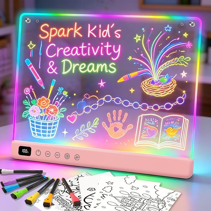 Led Drawing Board with 13 Light Effects, 16" Rechargeable Glow Doodle LED Note Board with Colors, Neon Light Up Drawing Tablet Gifts for Kids for Easter Birthday Christmas Gift Ideas