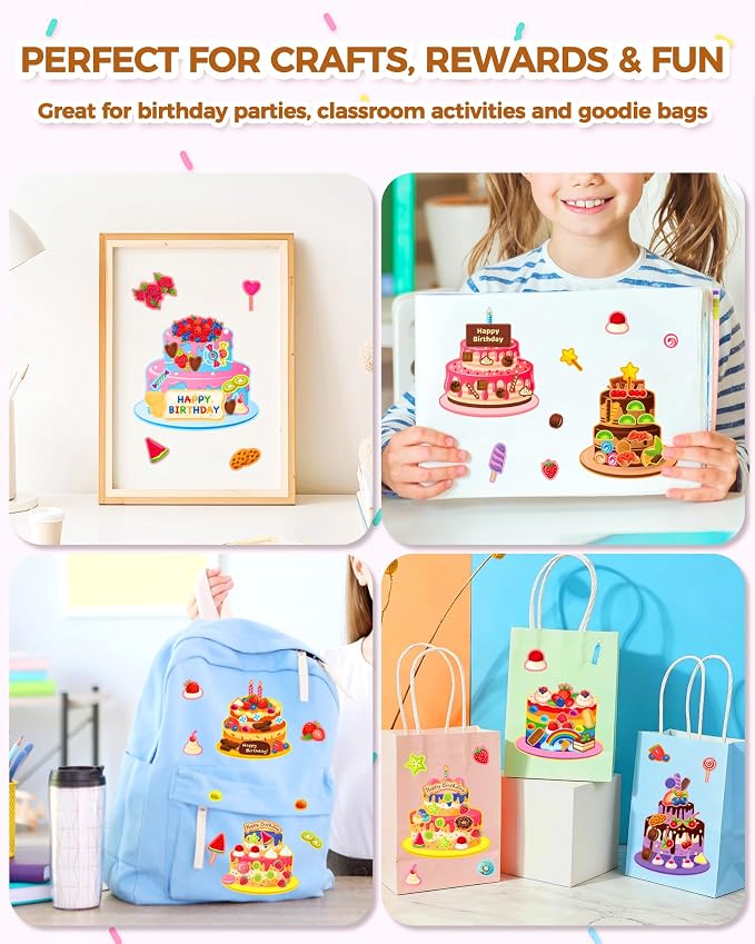 Aowplc 32 Sheets Cake Stickers for Kids – Make Your Own Birthday Cakes Stickers, Toddler Party Favors & Goodie Bag Stuffers