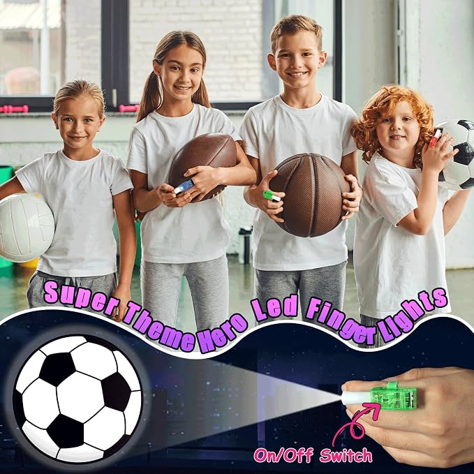 36 PCS Sport Party Favors Soccer LED Light Up Finger Lights, Glow in the Dark Football Basketball Baseball Party Finger Flashlight Bulk for Sport Goodie Treat Bag Stuffers Game Birthday Party Supplies