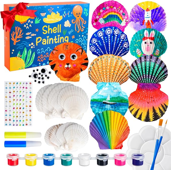 Eleanore's Diary Kids Sea Shell Painting Kit, Glow in The Darkness Painting Crafts for Boys Girls, Creative Art Activities Toys Gifts for Age 3 4 5 6 7 8 9 10 11 12 Year Old Birthday Holiday Party