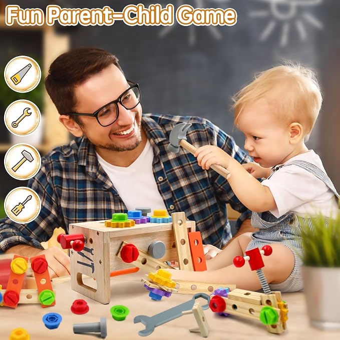 AiTuiTui 29PCS Kids Tool Set with Wooden Tool Box, Toddler Tool Set Montessori Pretend Play Construction Toys, STEM Educational Toys for 2 3 4 5 Year Old Boys Girls, Birthday Easter Gift