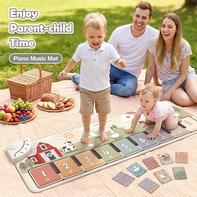 Floor Piano Mat, Music Mat with 45 Sounds & Music, Piano Mat with 9 Piano Keys & 8 Animal Sounds, Record & Playback, Sensory Toys for Toddlers 1-3, Toddler Toys for Girls Boys Gift
