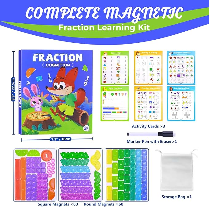 Magnetic Fraction Educational Puzzle, Large Magnetic Fraction Demonstration Book Tiles & Fraction Circles Set, Eco-Friendly Non-Toxic Math Learning Toy, Homeschool & Classroom Teaching Aid, Ages 4-12