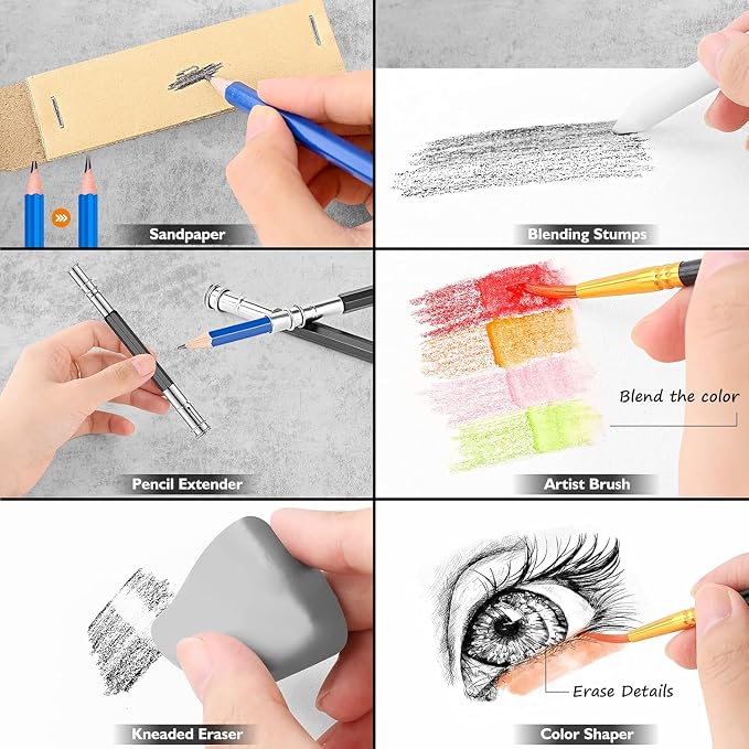 Caliart 176PCS Art Supplies Sketching Kit with 100 Sheets 3-Color Sketch Book, Graphite Colored Charcoal Watercolor & Metallic Pencils, Drawing Supplies Set for Artists Adults Beginners